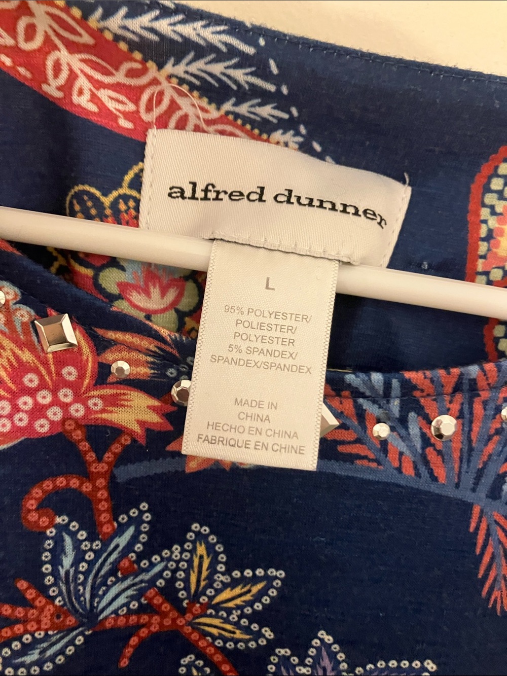 Alfred Dunner Navy Paisley Floral Top with Silver Studs - Picture 2 of 4